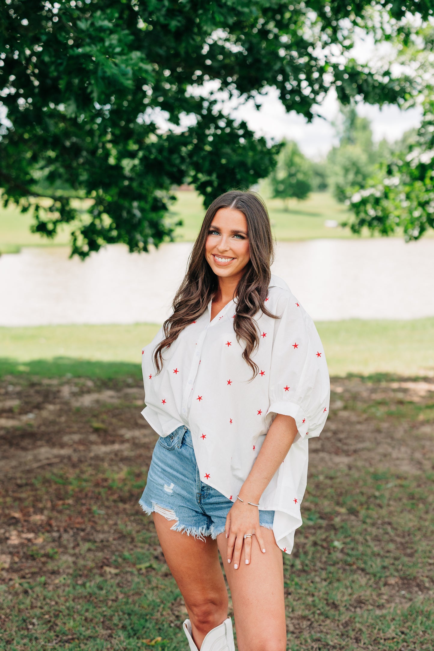 Star Spangled Button Down Top