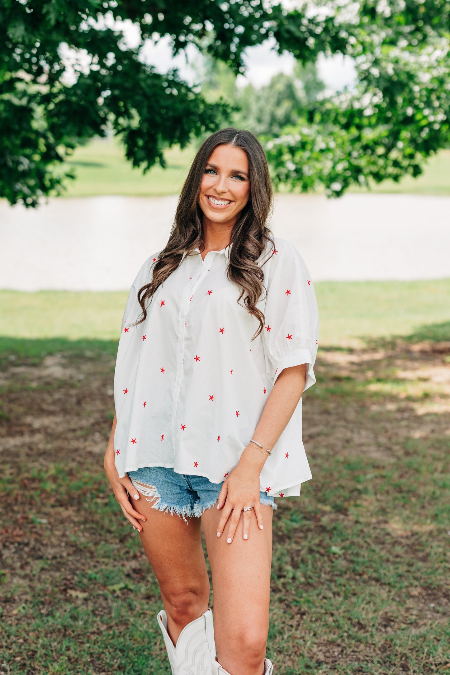 Star Spangled Button Down Top