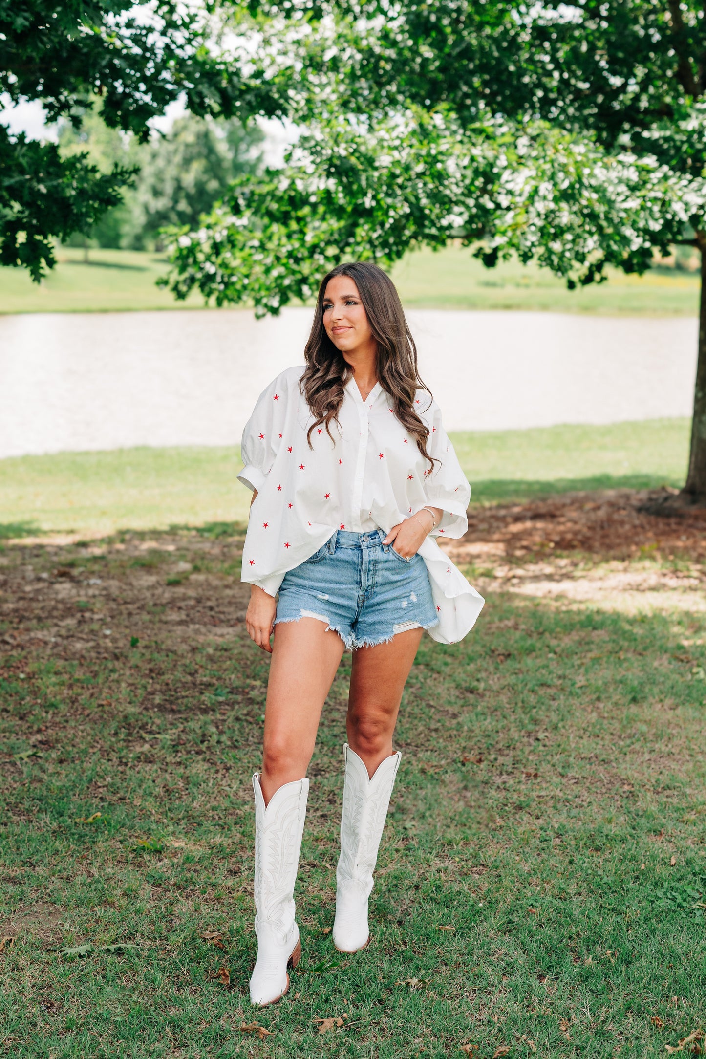 Star Spangled Button Down Top