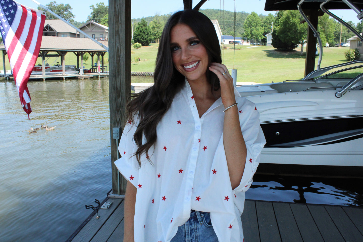 Star Spangled Button Down Top