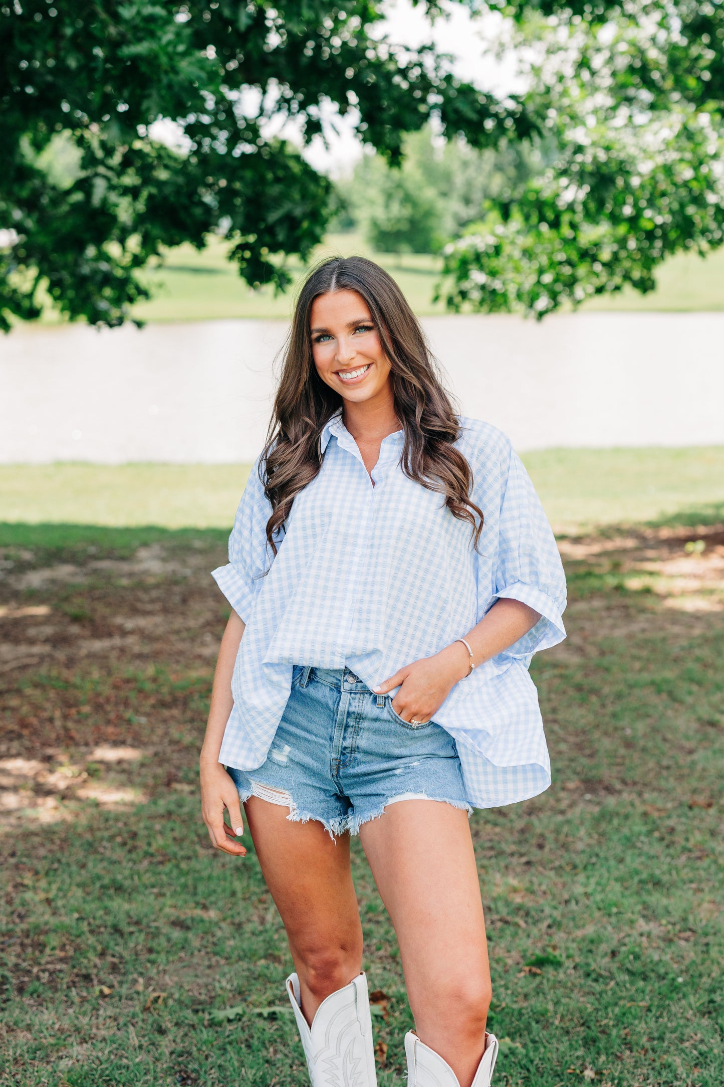 Gingham Button Down - Light Blue
