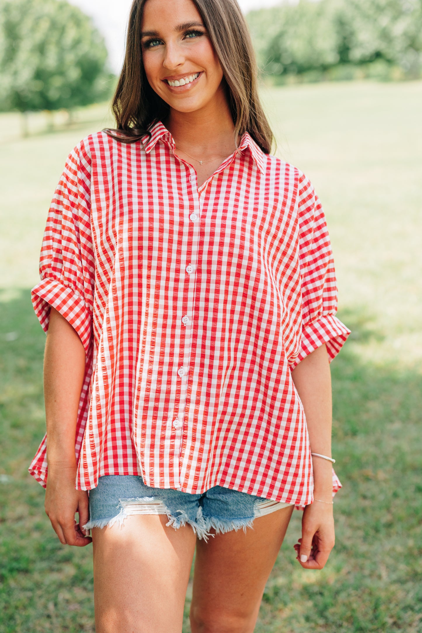 Gingham Button Down - Red