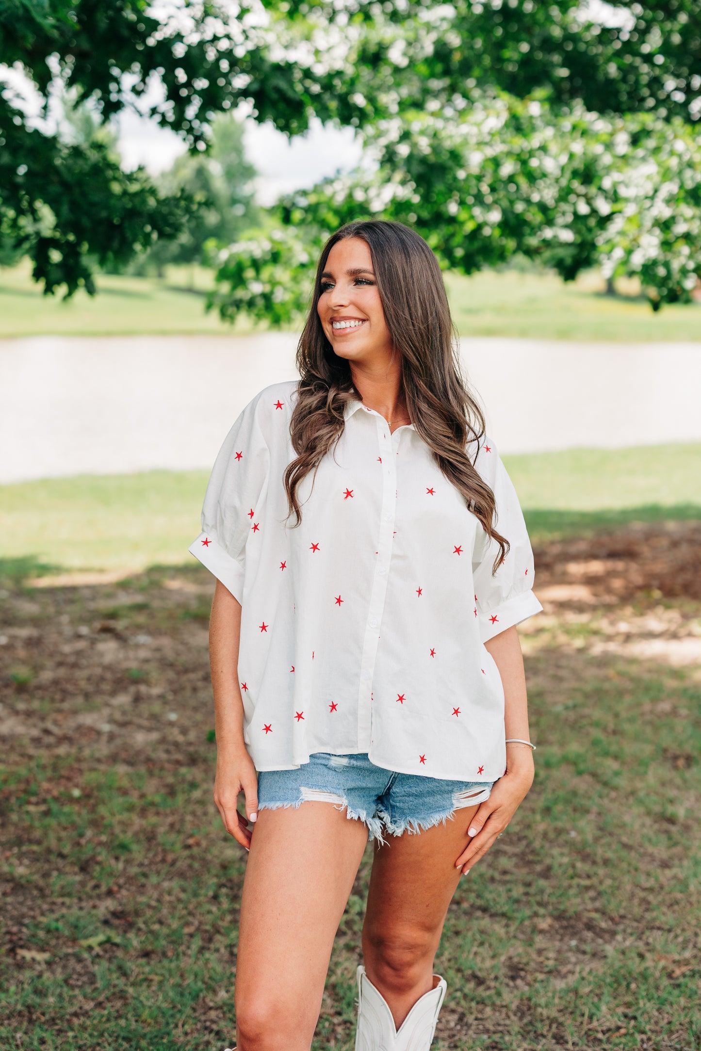 Star Spangled Button Down Top