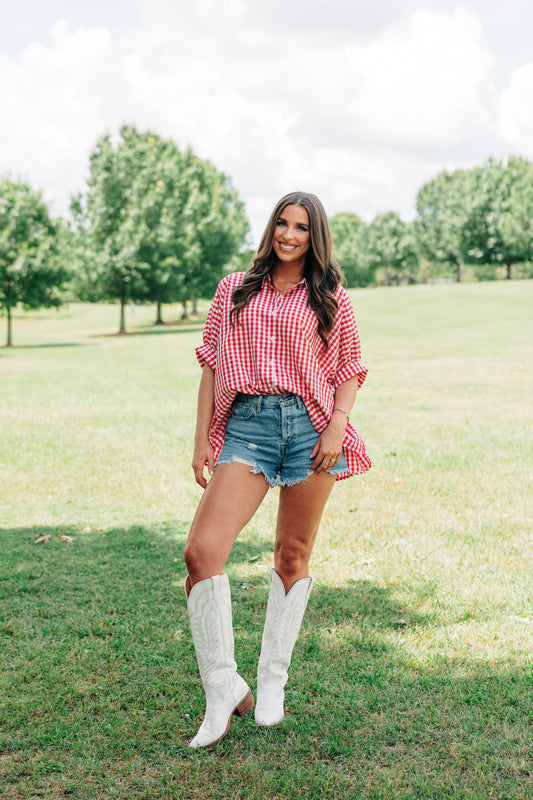 Gingham Button Down - Red