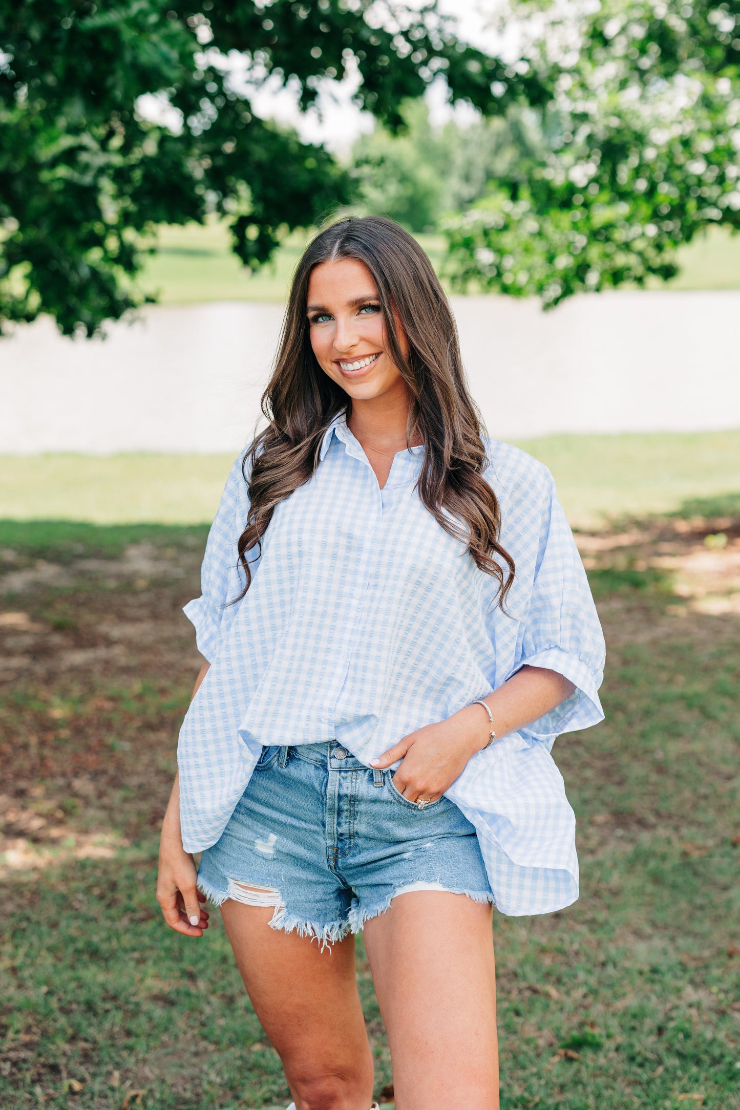 Gingham Button Down - Light Blue