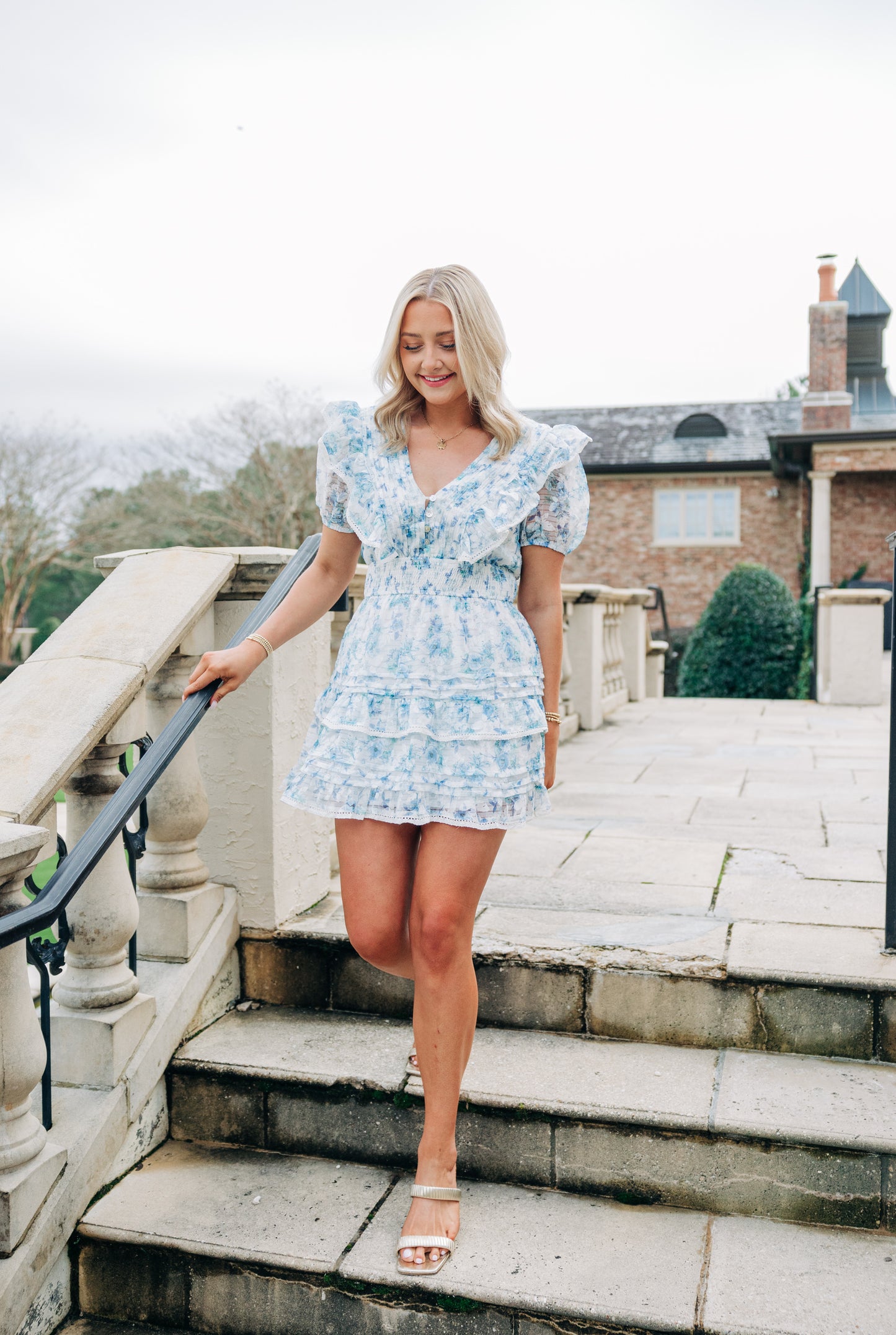 In Bloom Dress (Blue + White)