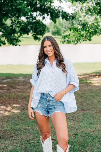 Gingham Button Down - Light Blue