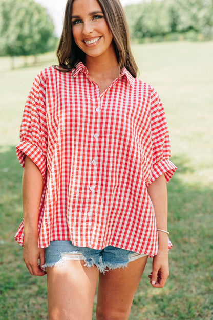 Gingham Button Down - Red