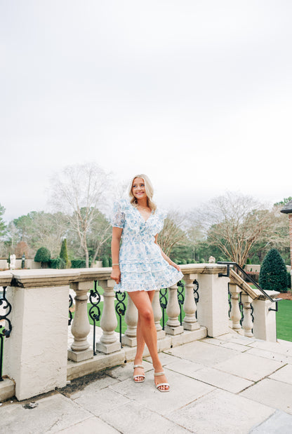 In Bloom Dress (Blue + White)