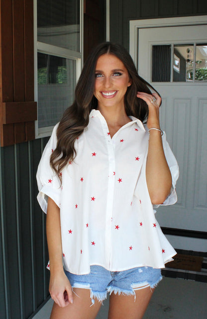 Star Spangled Button Down Top