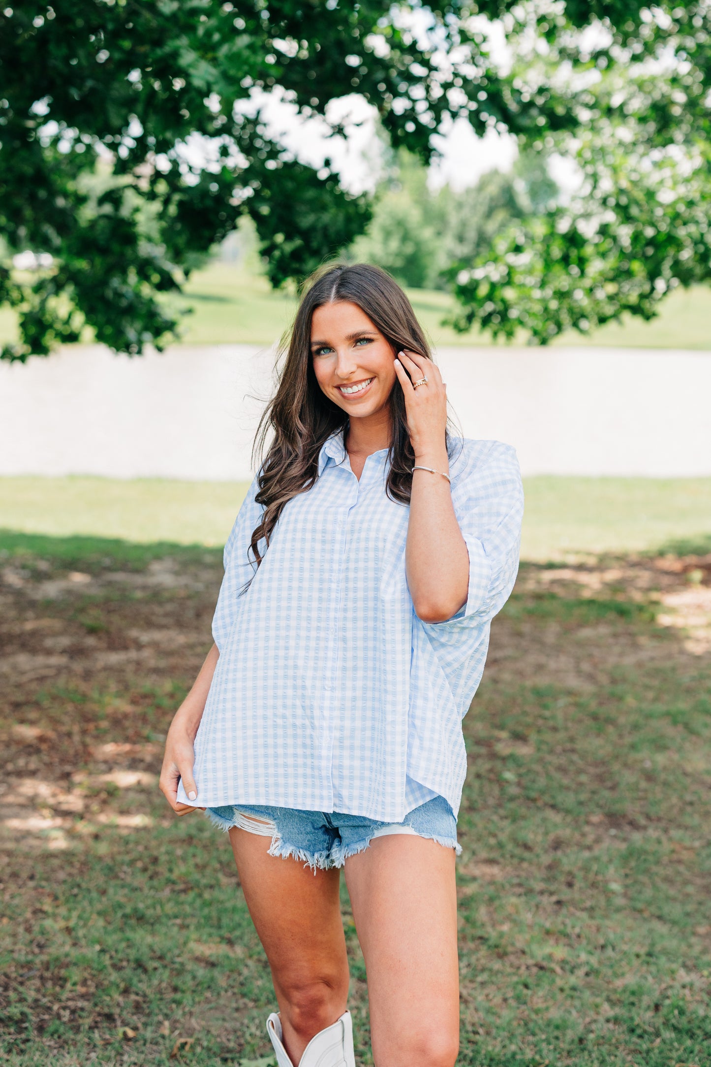 Gingham Button Down - Light Blue