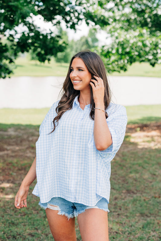 Gingham Button Down - Light Blue